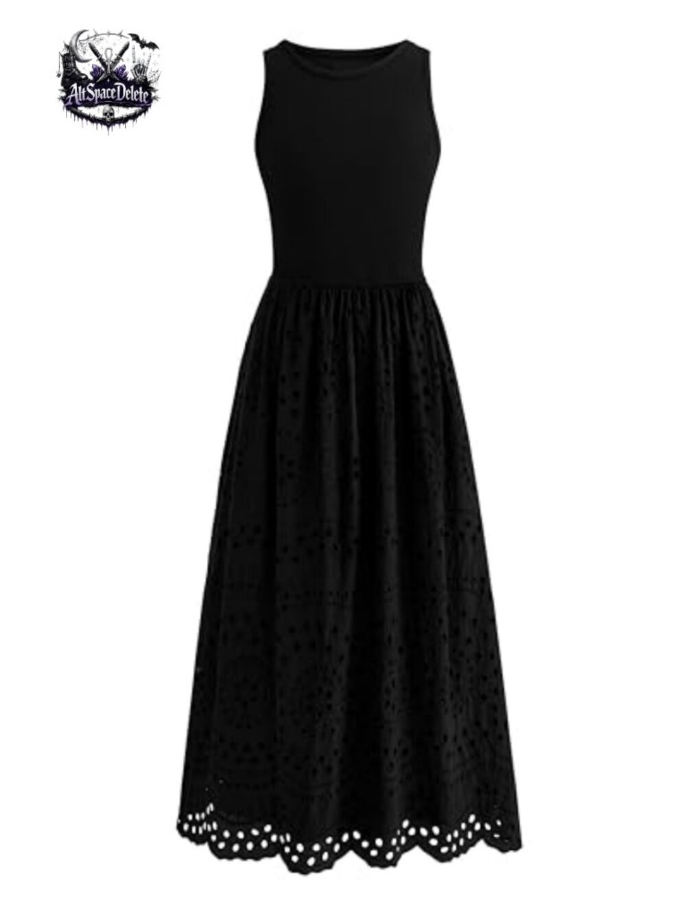 Sleeveless Lace Eyelet Cotton Tank Maxi Dress